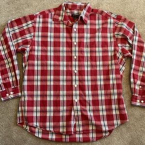 HAROLD's Men's Vintage Red /White Checkered Long Sleeve Shirt Cotton Large